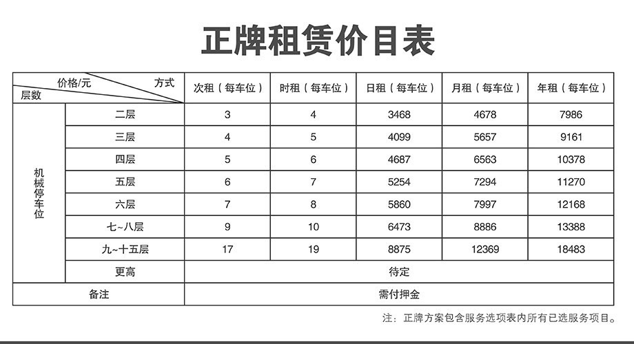 重庆昆明停车设备正牌租赁价目表